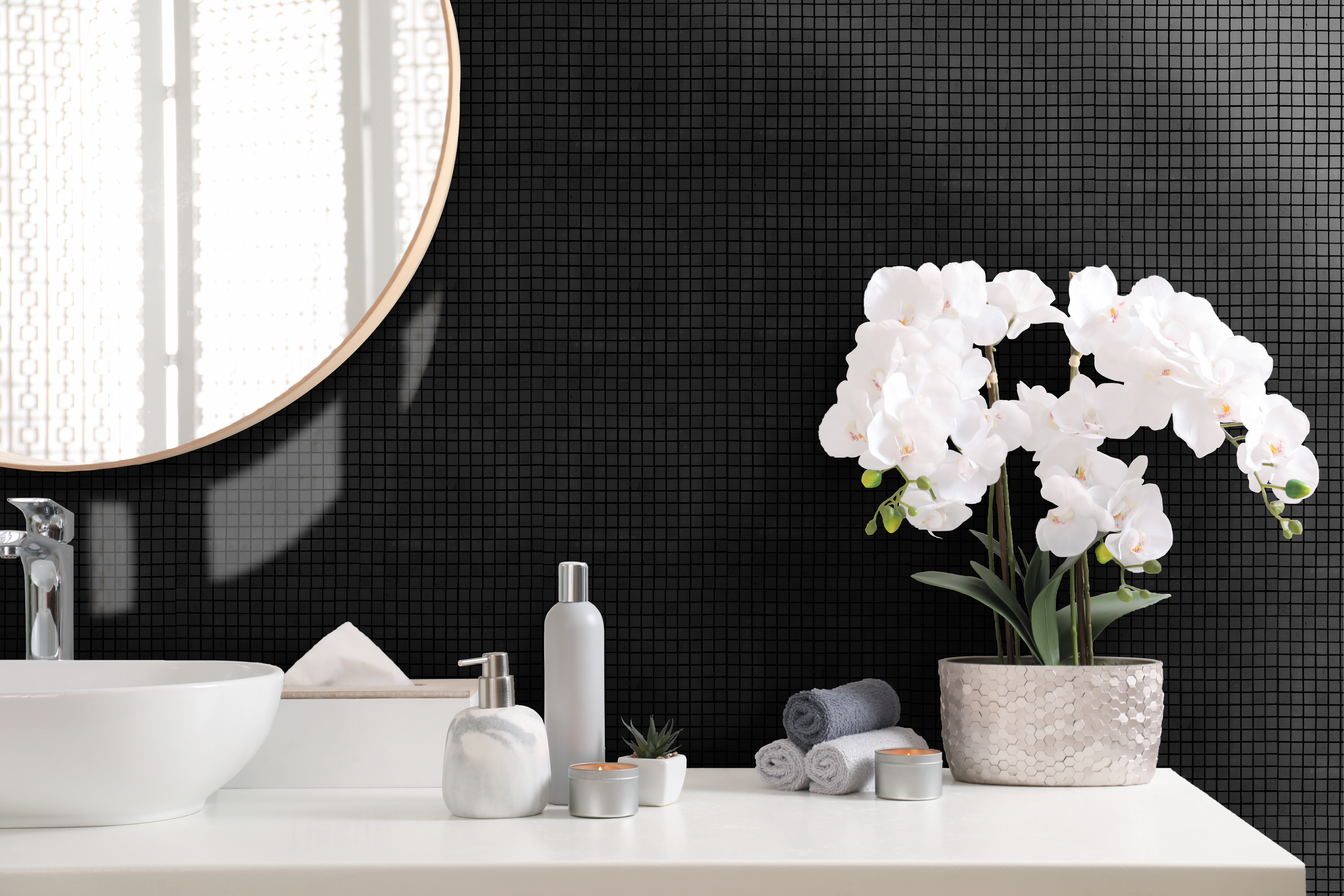 Bathroom with Sink and Decor White Nero Marquina Micro Marble 626-092