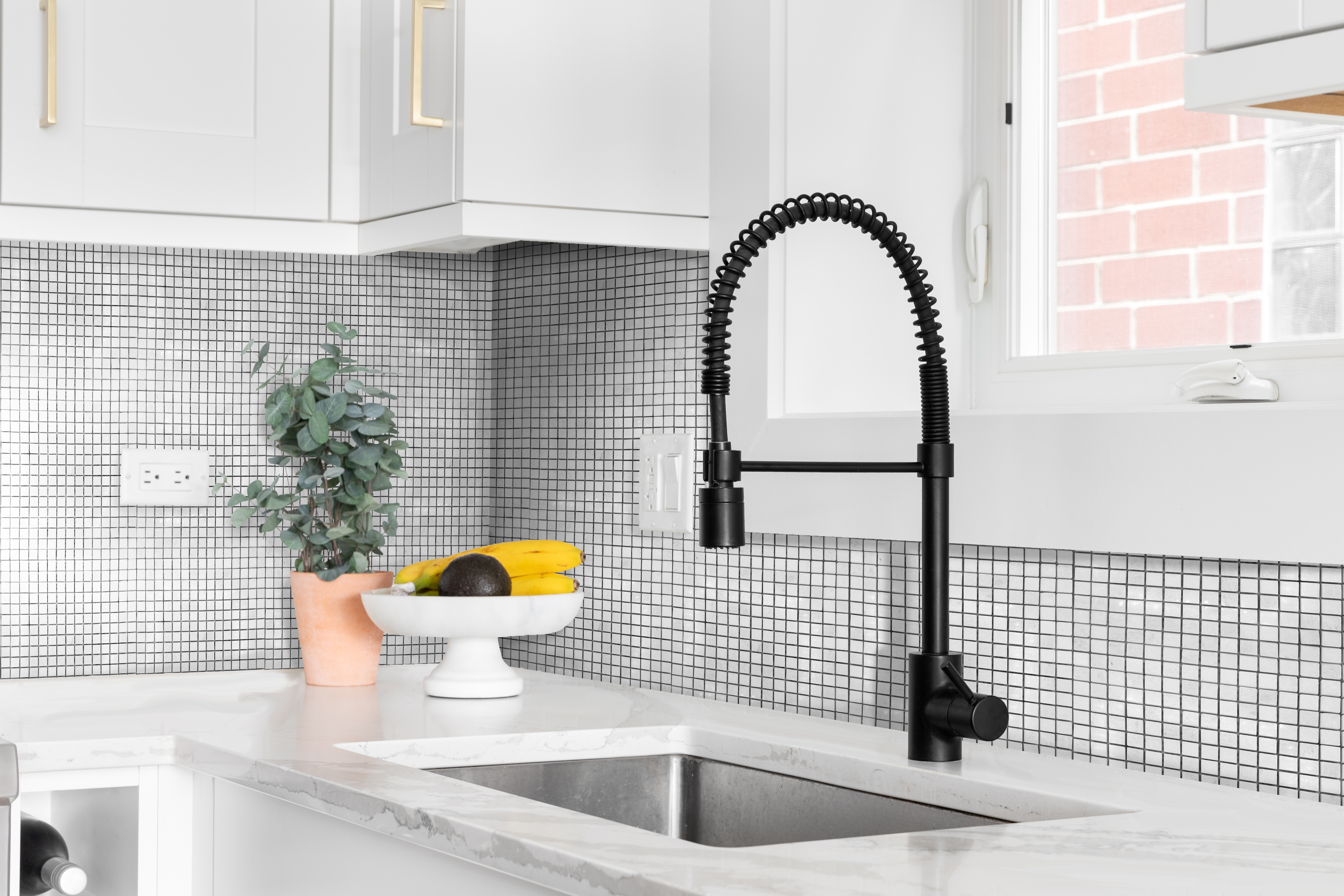 Kitchen Corner with Sink White White Thassos Micro Marble