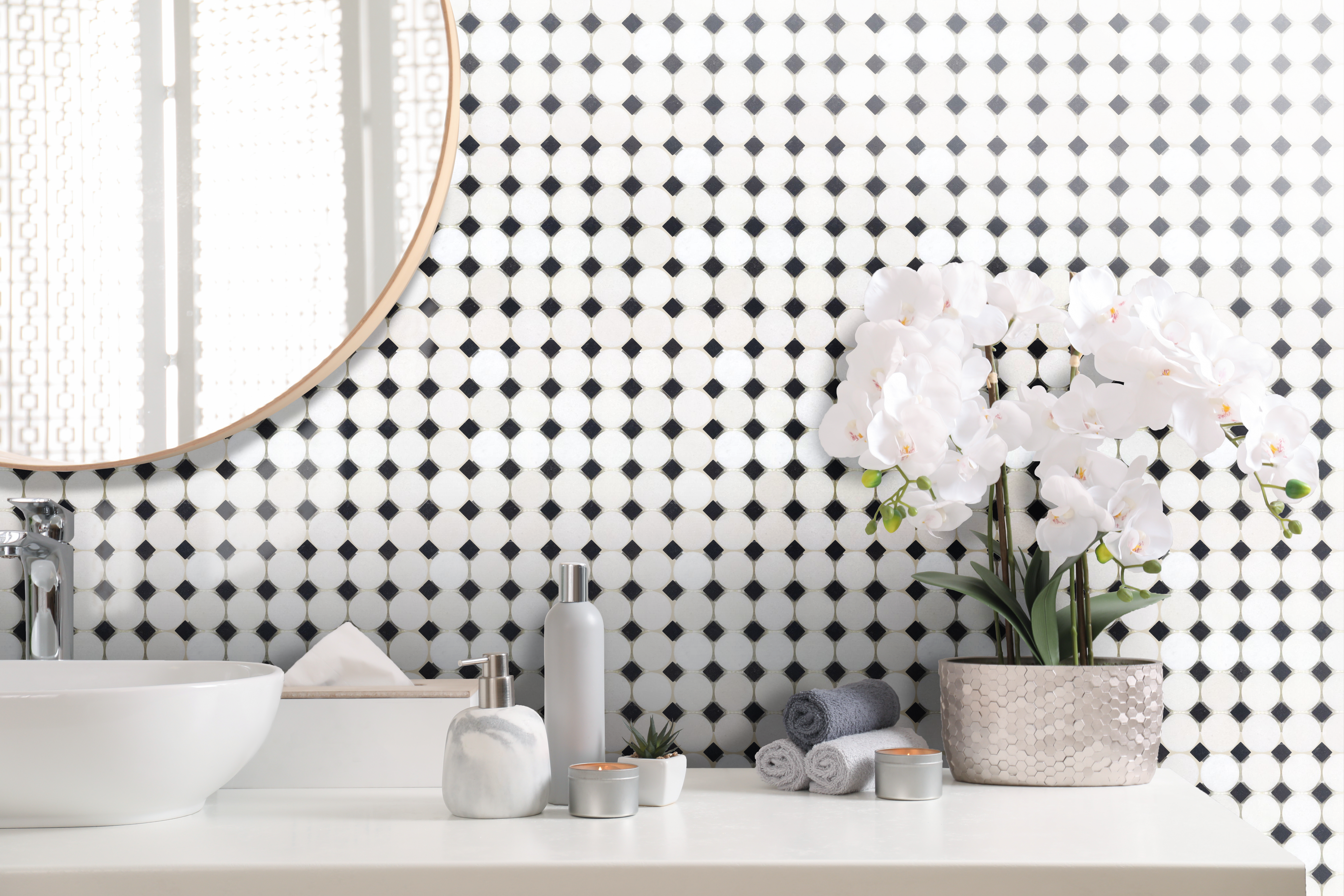 Bathroom with Sink and Decor White Buttons